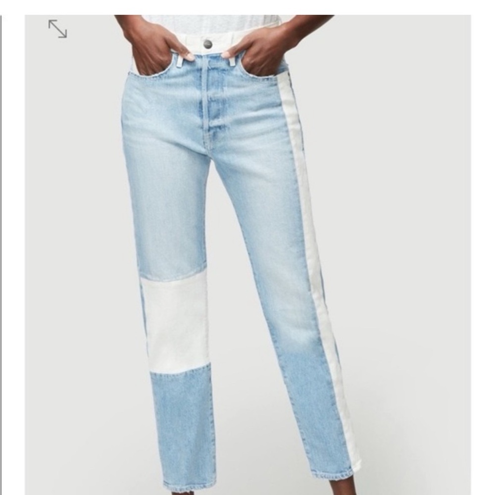 Frame Denim Light Blue and White Straight Leg Jeans